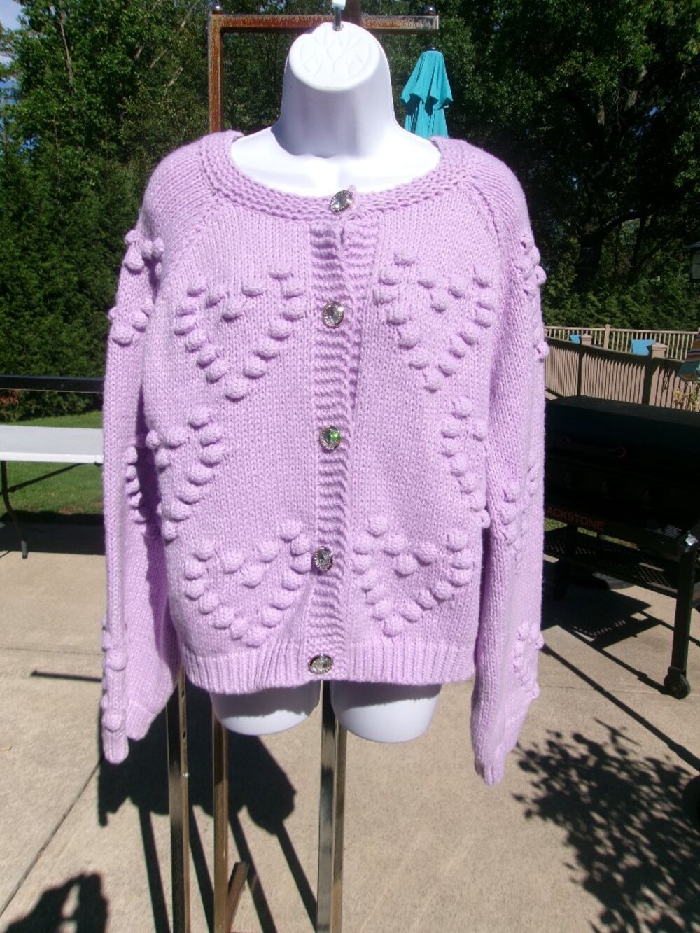 NWT WDNY LAVENDER EMB HEART CABLE KNIT SWEATER L
